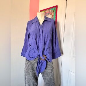 Women's Blue Blouse with Tie Detail